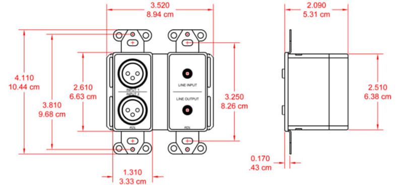 RDL Dante Veggpanel 2xXLR Inn/2xMinijack Inn/2x Linje Ut Bak POE