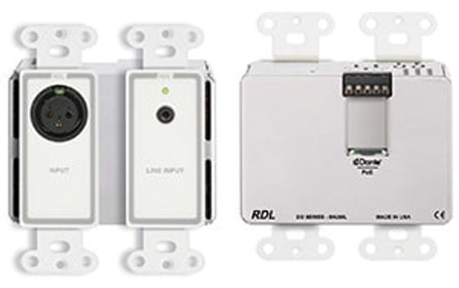 Hovedbilde RDL Dante Veggpanel XLR Inn/Minijack Inn/2x Linje Ut Bak POE