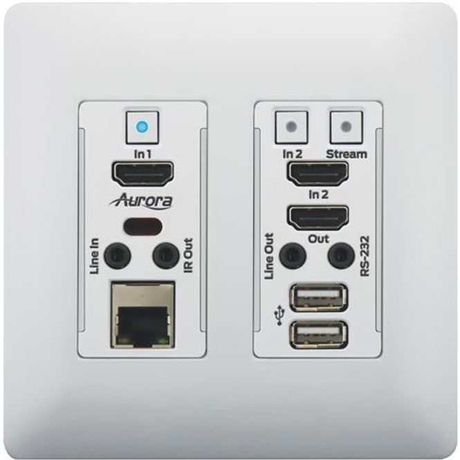 Hovedbilde AURORA veggpanel transciever 1G 2xHDMI RS232 USB IR hvit