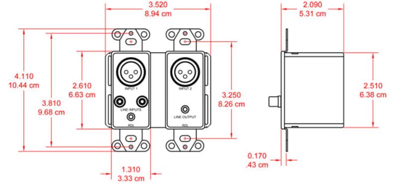 Dante Veggpanel Bi-Directional Mic/Line Dante Interface 4x4