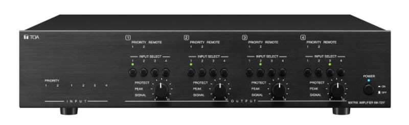 TOA Matrise mikser/forsterker, 4x 250W, 100V, 2Mic+4Line, 6x4mat