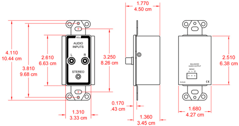 RDL Termineringsplate RCA+3,5mm trafobal. for US-veggboks mono