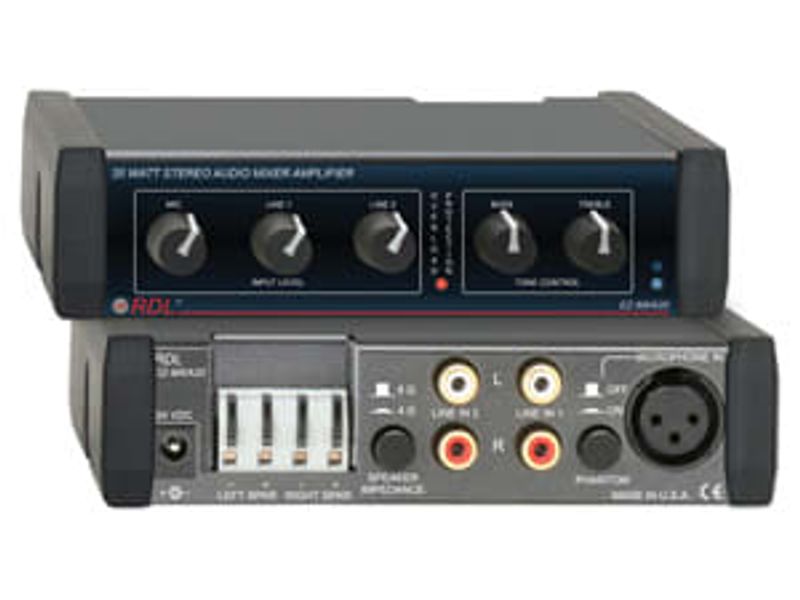 RDL Mikseforsterker stereo 2x 10W Linje x2 Mik x1 Tonekontroll